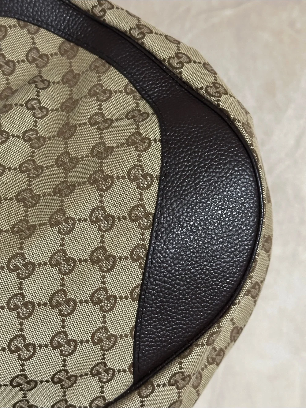 Gucci Vintage GG Canvas Charlotte Crossbody Bag – Brown Leather Trim (203503)